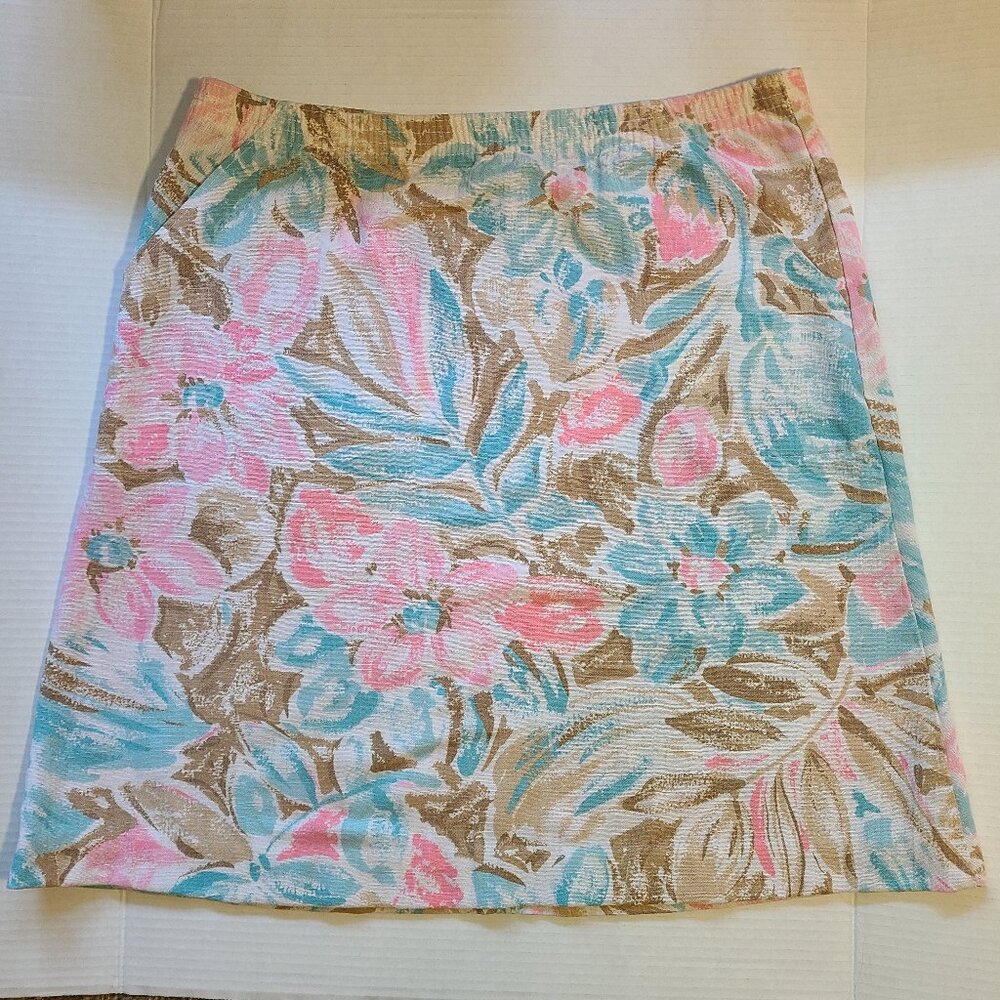 Y2K Floral Pastel Skirt w/ Pockets Separate Scene Blue/Pink/Tan Size L See Notes